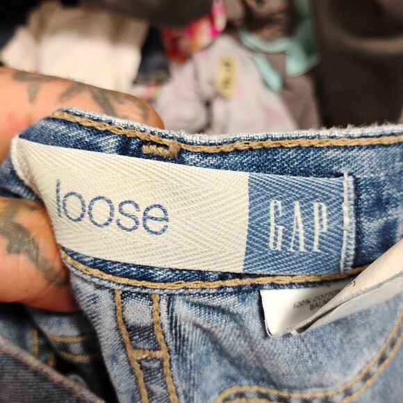Gap Jeans womens 1 Long Loose Blue Denim Button Zipper Pockets Vintage VTG - Picture 4 of 8